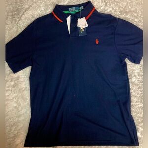 Ralph Lauren Polo Navy/Orange Mesh Custom Mens Polo Shirt sz Large